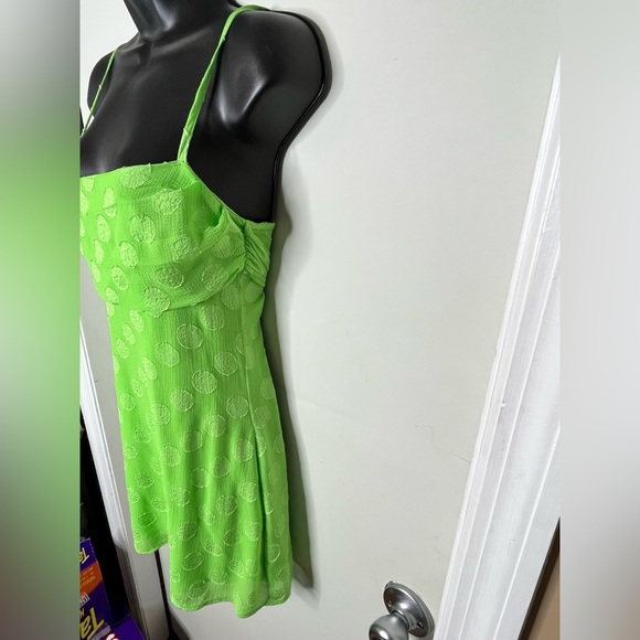 Urban Outfitters Lime Green Circle Spaghetti Strap Mini dress Sz Small - Picture 6 of 10
